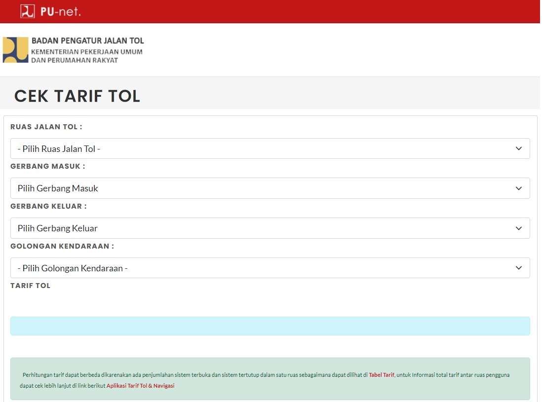 cara cek tarif tol online